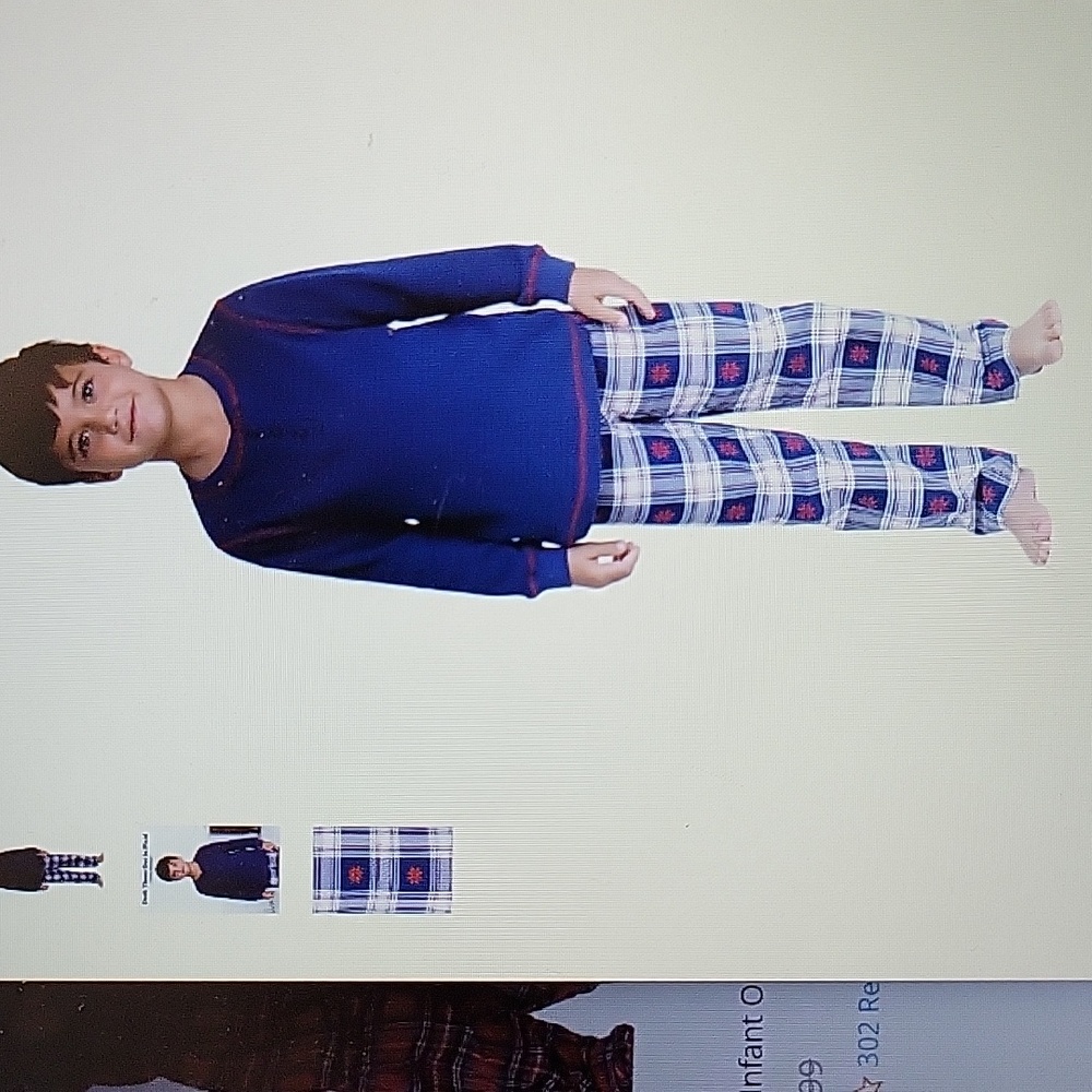 PajamaGram navy red snowflake plaid kids pajamas Henley top flannel pant…New